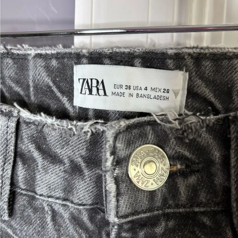 Zara Black Faded Wash High Waisted Straight Leg Jeans 4